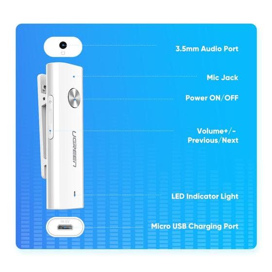 بلوتوث خارجي UGREEN 40854 Bluetooth Audio Receiver Ver 5.0 with 3.5 Audio+Mic+Battery 6