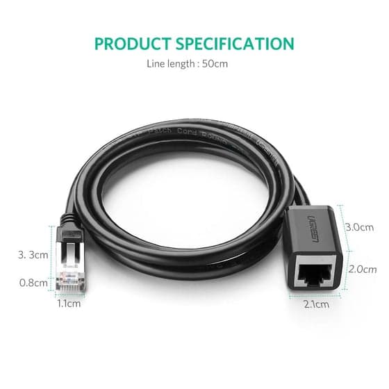مطول شبكة UGREEN 11279 Cat 6 F/UTP Ethernet RJ45 Extension Male/Female Patch Cords 1m 7