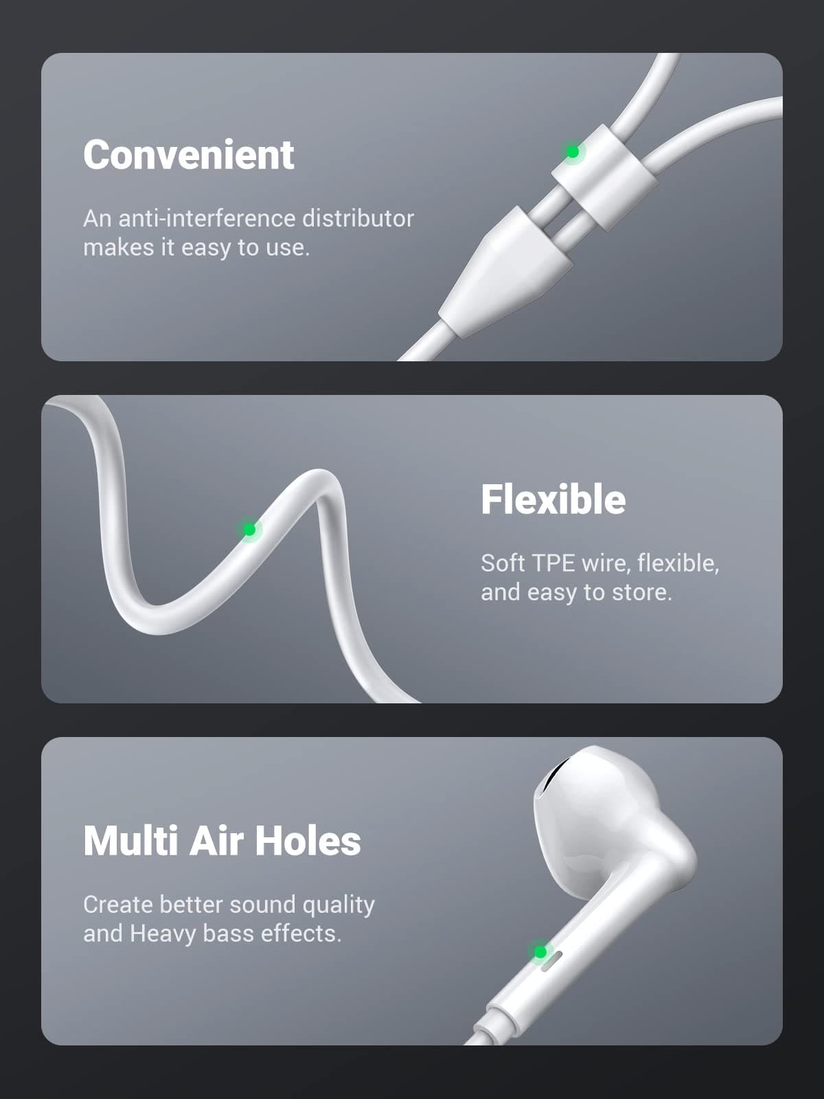 UGREEN 60700 Wired Earphones with Type-C Connector White 3