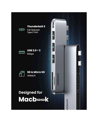 UGREEN 60560 2xUSB-C to 3xUSB3.0-A+SD+TF+PD Multifunction Adapter Shell 4