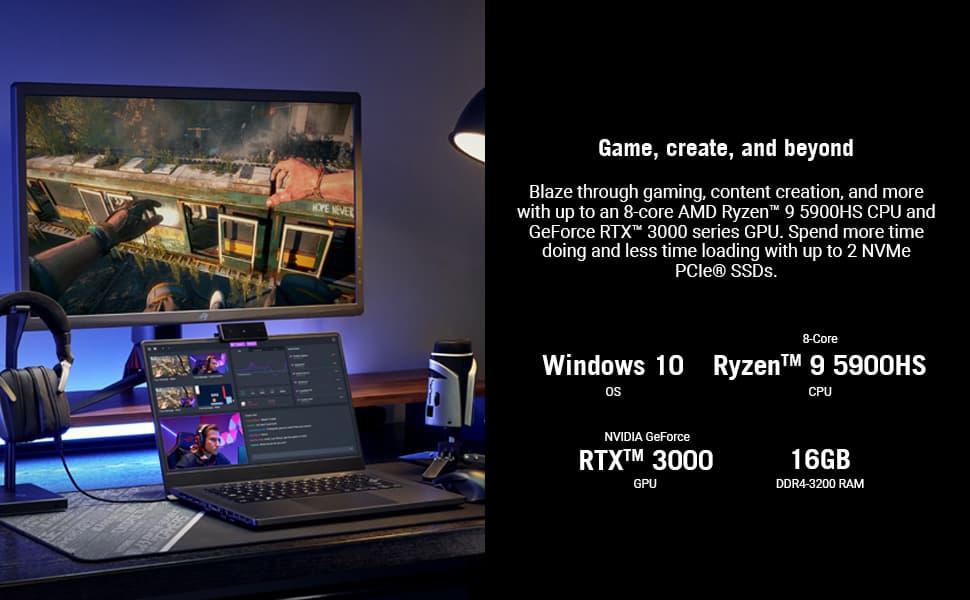 ASUS ROG Zephyrus RYZEN 9 5900HS 16GB 1TB SSD 8GB RTX3080 15.6" QHD Win10 9