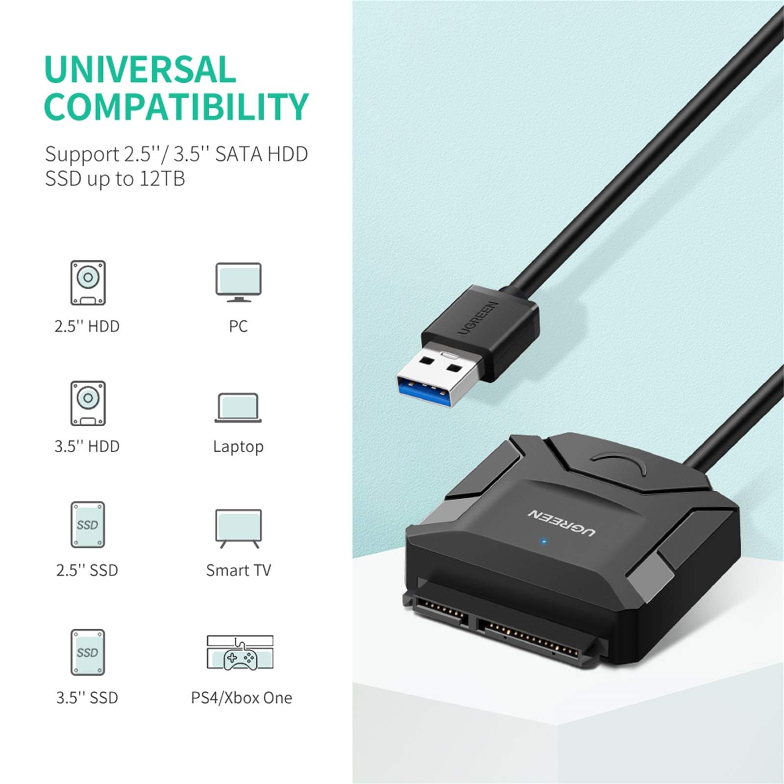 UGREEN 20611 USB to SATA Hard Drive Converter Cable EU 4