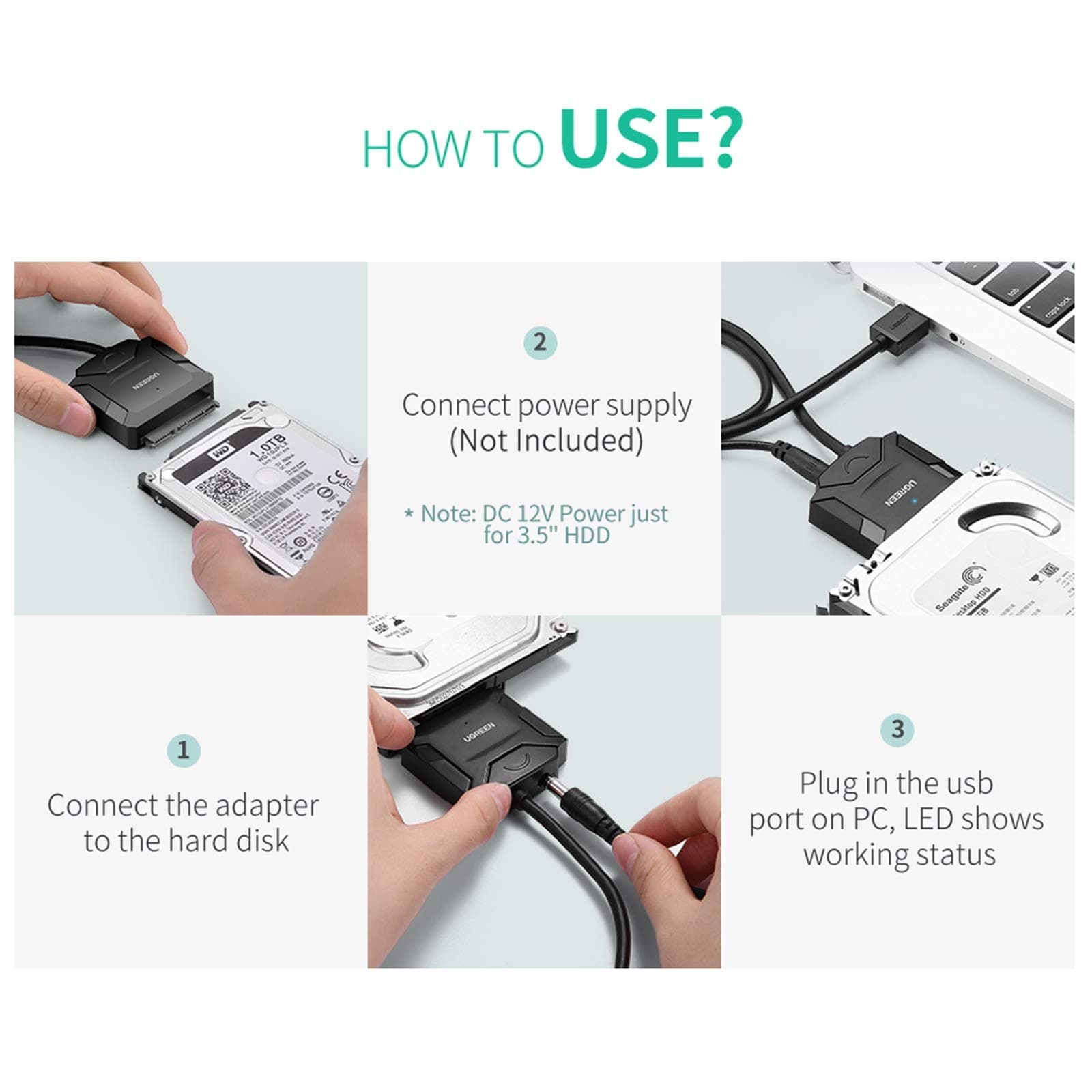 UGREEN 20611 USB to SATA Hard Drive Converter Cable EU 7
