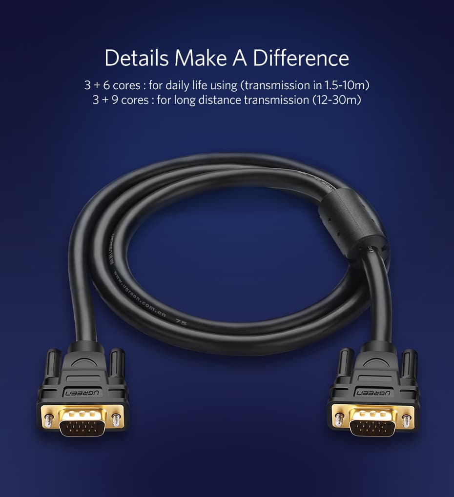 UGREEN 11632 VGA Male to Male Cable 5m (Black) 10