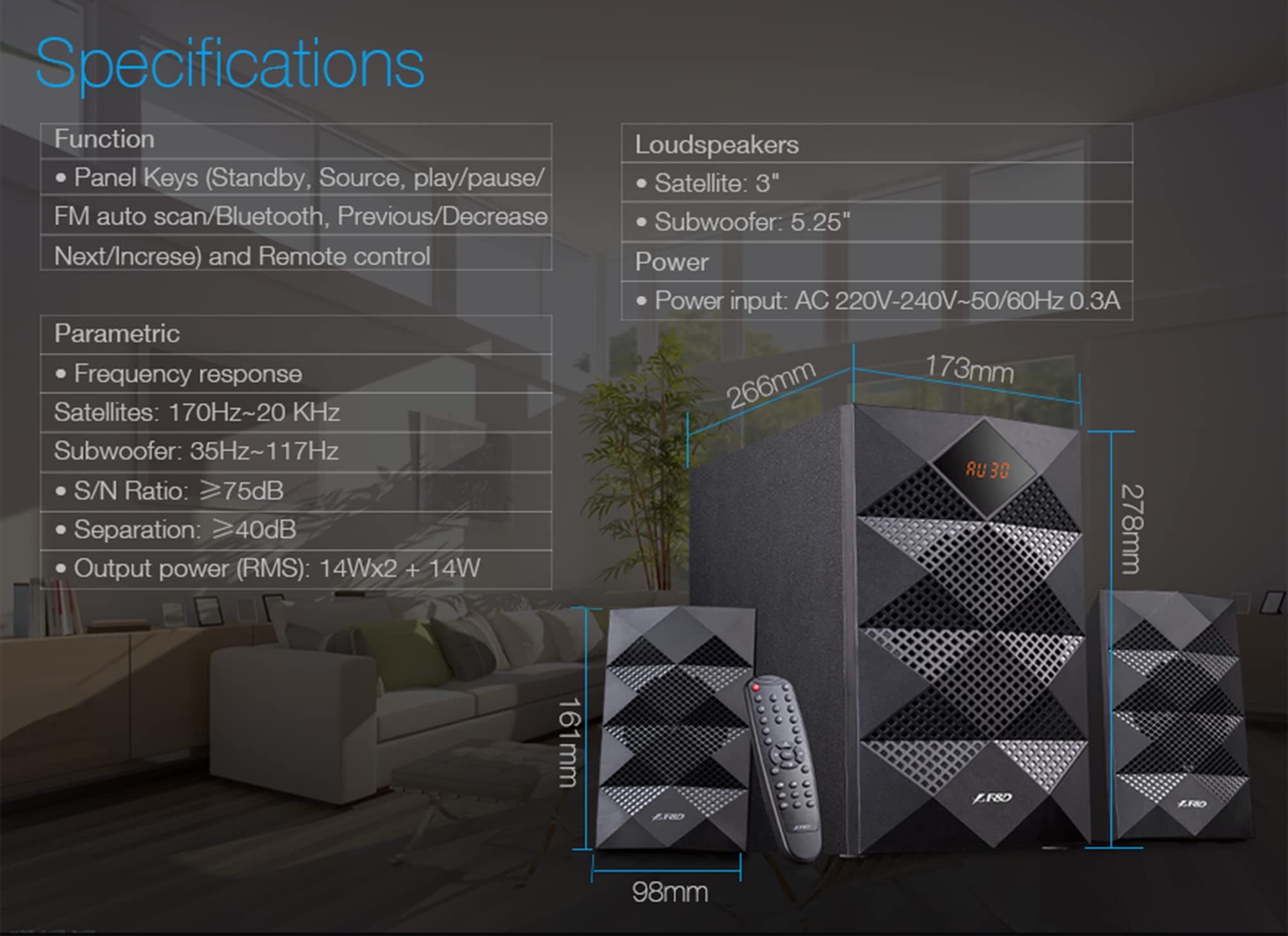 Fenda A180X 2.1 Multimedia Bluetooth Speaker 12