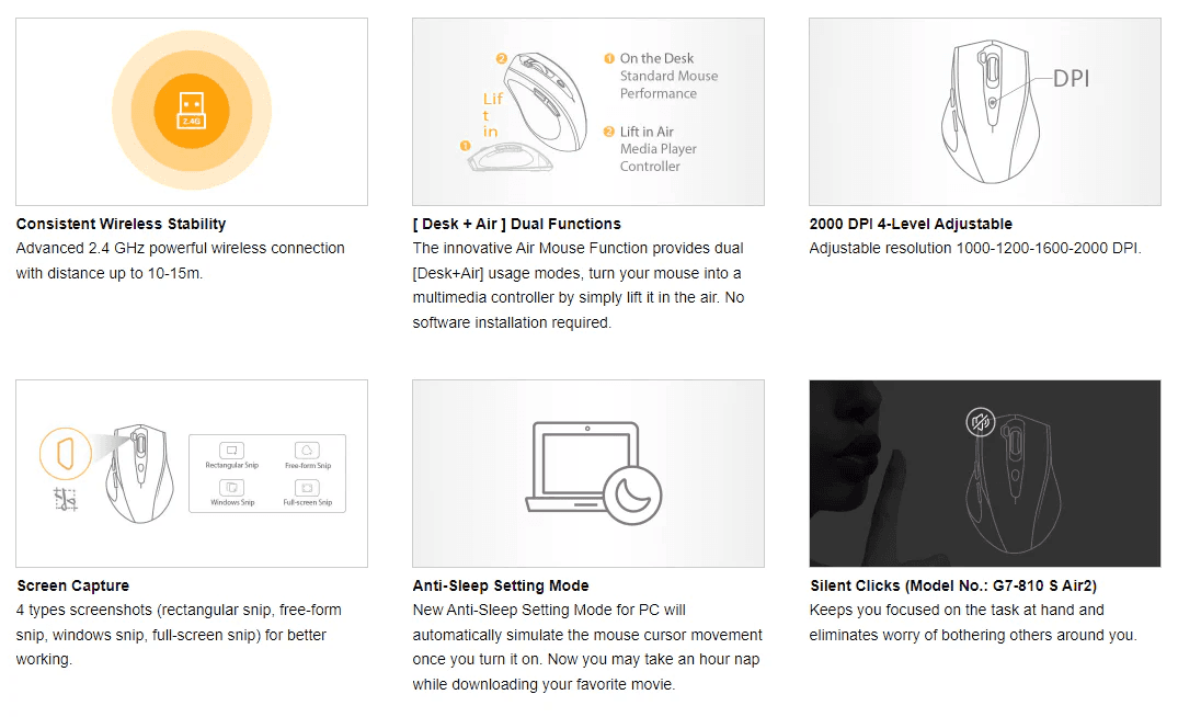 A4Tech G7-810S Air2 2.4Ghz Wireless Mouse Black 6