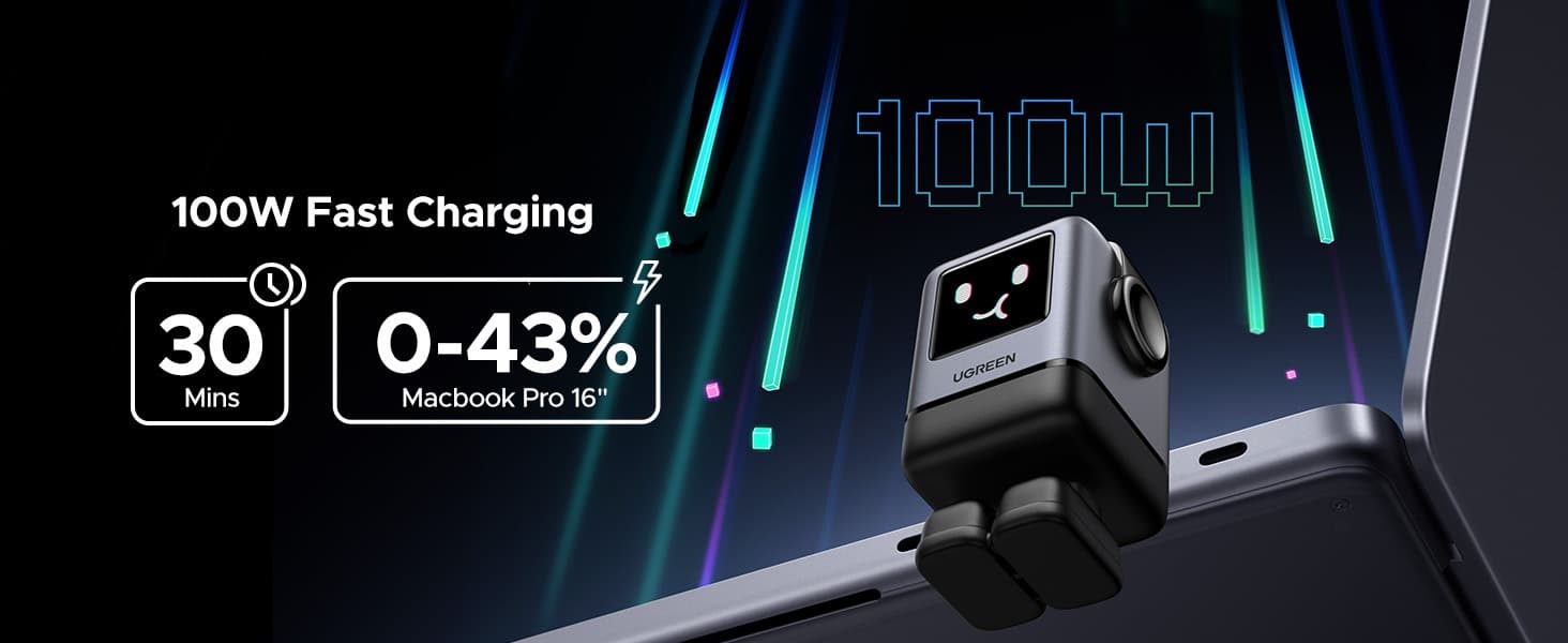 UGREEN 45515B USB-A+3*USB-C 100W Robot GaNTech Fast Charger 7